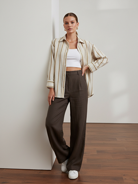 Pera Moda Oversize Çizgili Uzun Kadın Gömleği