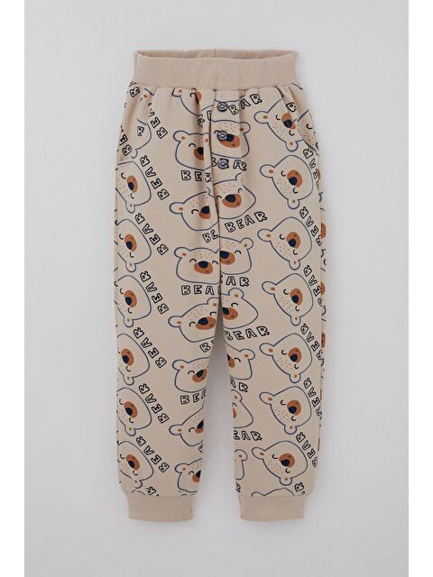 Breeze Erkek Çocuk Eşofman Altı Sevimli Ayıcık Desenli Düğme Aksesuarlı Bej (2-6 Yaş)