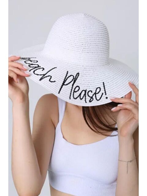 Chandraswear Kadın Hasır Kloş Şapka Beach Please Ekru - Lenora - S000168644-20063