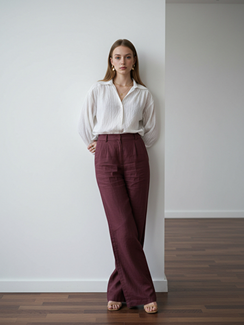 Pera Moda Çizgili Transparan Pileli V Yaka Gömlek