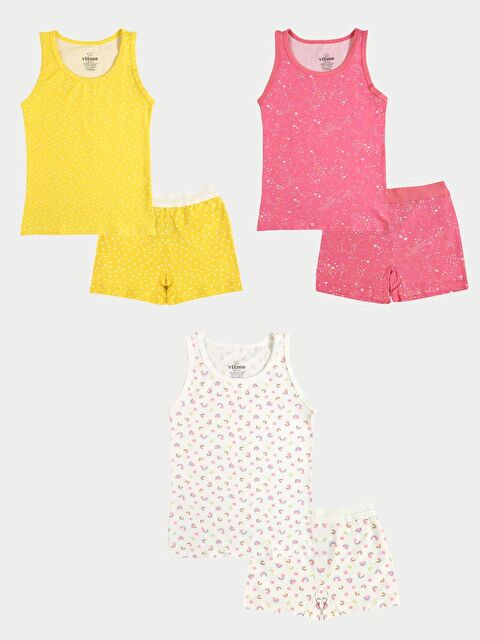 Vitmo Kız Çocuk Pamuklu 3'Lü Atlet 3'Lü Şort Boxer Karışık Renk Rain 6 Parça Set - S000332888-23173