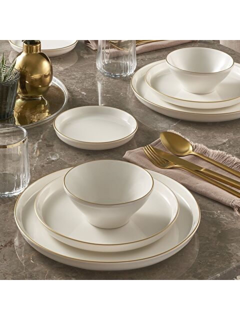 GÜRAL PORSELEN Bilbao 16 Parça 4 Kişilik Bone Yemek Takımı - Gold - S000336371-37646