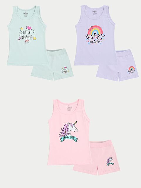 Vitmo Kız Çocuk Pamuklu 3'Lü Atlet 3'Lü Şort Boxer Karışık Renk Rainbow 6 Parça Set - S000332889-23173