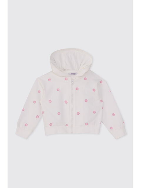 Panço Kız Çocuk Çiçek Baskılı Beyaz Sweatshirt - S000514553-20063