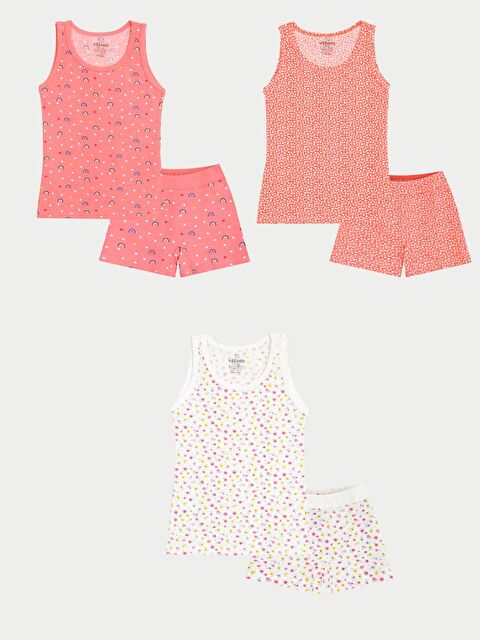 Vitmo Kız Çocuk Pamuklu 3'Lü Atlet 3'Lü Şort Boxer Karışık Renk Flower 6 Parça Set - S000332891-23173