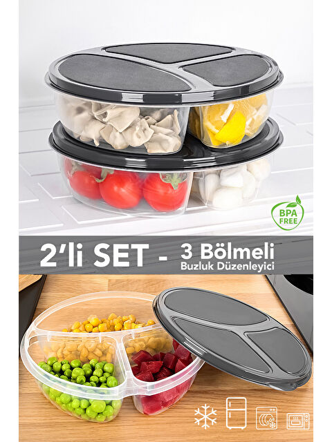 Meleni Home 2 Adet Yuvarlak 3 Bölmeli Saklama Kabı