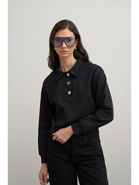 ALLDAY Siyah-Gömlek Yakalı İnterlok Sweatshırt - S000500698-19351