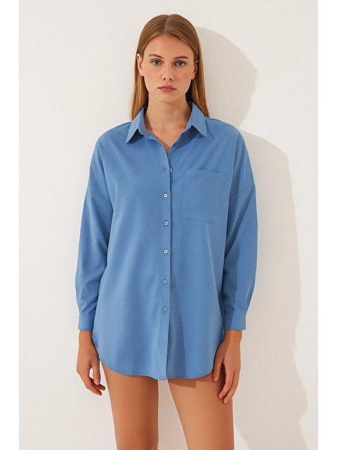 Comstar Kadın Oversize Uzun Basic Gömlek