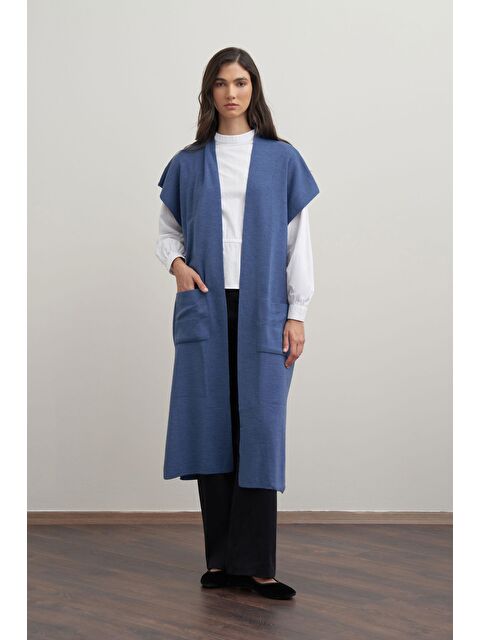 ALLDAY İndigo-Cepli Uzun Triko Yelek - S000019675-23093