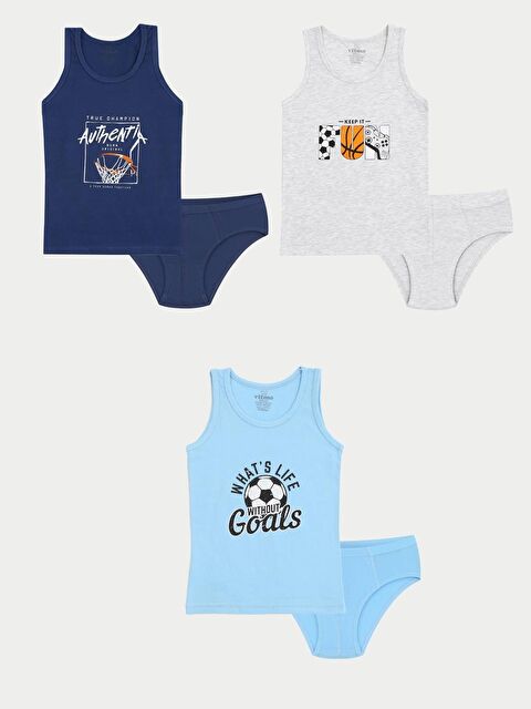 Vitmo Erkek Çocuk Pamuklu 3'Lü Atlet 3'Lü Slip Karışık Renk Atletik 6 Parça Set - S000332901-23173