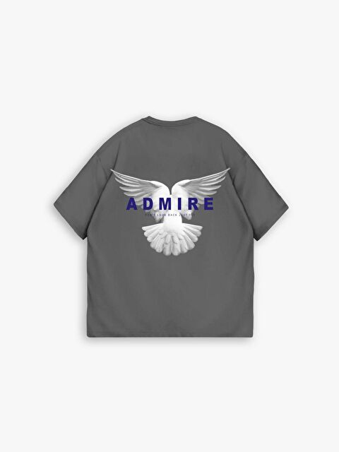 Abluka Online Erkek Dokulu ve Baskılı Oversize %100 Pamuk Tişört Gri - S000161047-20600