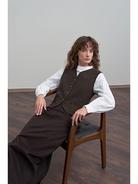 ALLDAY Acı Kahve-V Yaka Polyviscon Yelek - S000500701-19413