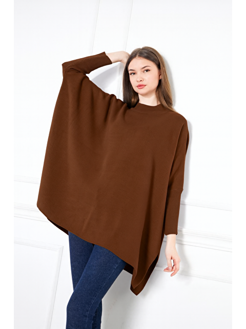 Comstar Kadın Yandan Yırtmaçlı Oversize Panço Kazak