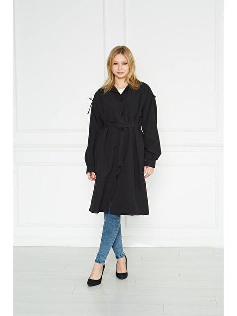 Comstar Kadın Astarsız Trençkot Owersize Ince Gabardin Düğmeli