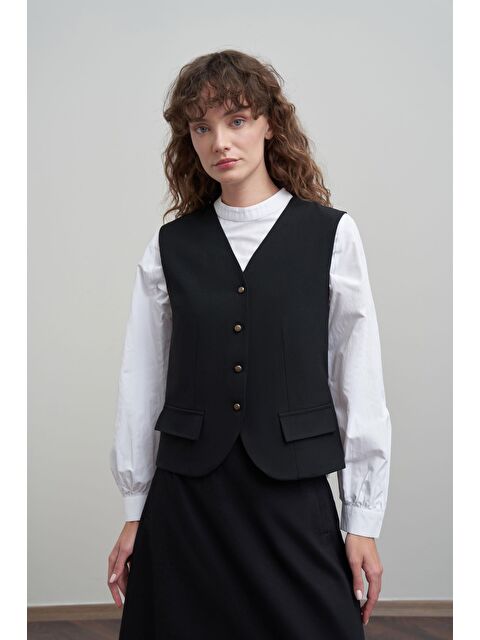 ALLDAY Siyah-V Yaka Polyviscon Yelek - S000500701-19351