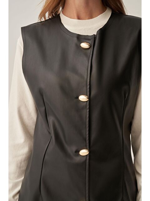 ALLDAY Siyah-Gold Düğmeli Süetli Deri Yelek - S000500700-19351