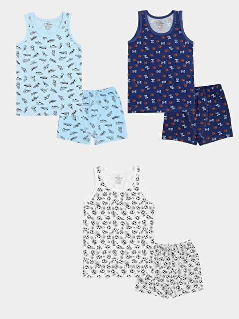 Vitmo Erkek Çocuk Pamuklu 3'Lü Atlet 3'Lü Boxer Karışık Renk Team 6 Parça Set