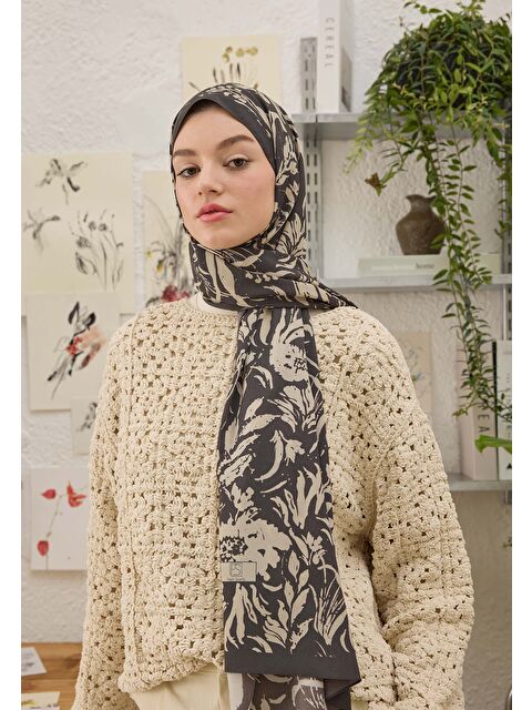 Fresh Scarfs Vıolet Desen Şal Koyu Kahve - S000458318-29704