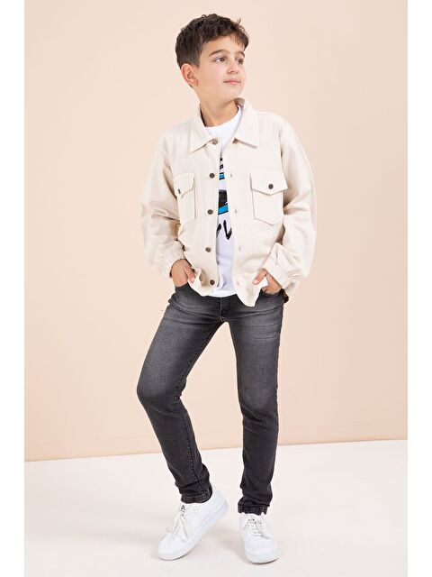 Cansın Mini Krem Düğmeli Cepli Gömlekli Jean Pantolonlu Erkek Çocuk 3lü Takım 23635 - S000516224-19966