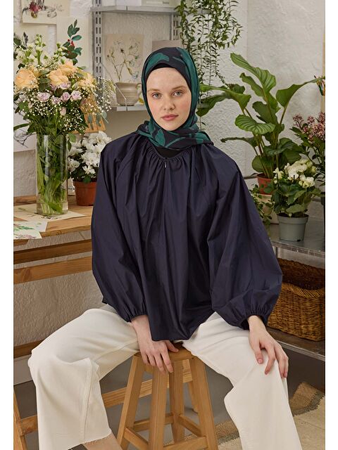 Fresh Scarfs Dark Flower Desen Şal Lacivert - S000458321-21164