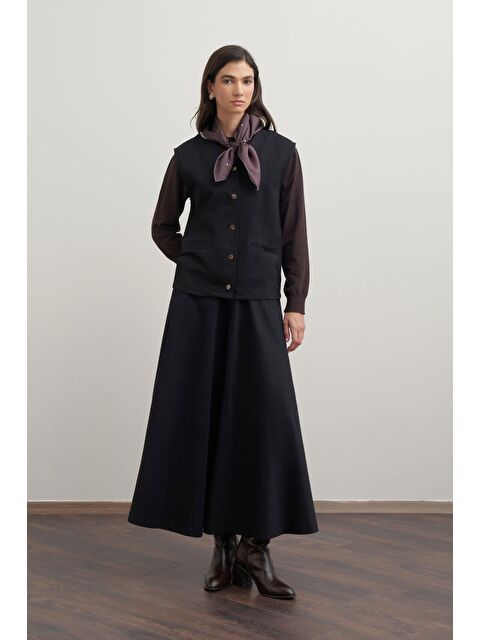 ALLDAY Siyah-V Yaka Düğmeli Gabardin Yelek - S000500702-19351