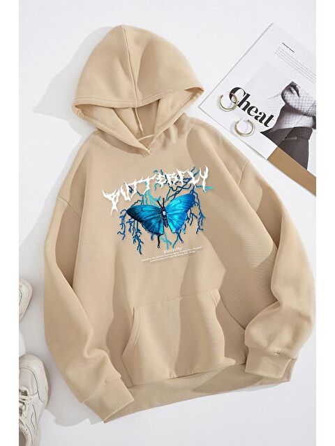 uyguntarz Unisex Blue Butterfly Baskılı Sweatshirt - S000268302-19928