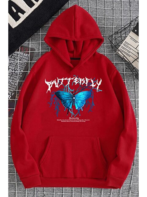 uyguntarz Unisex Blue Butterfly Baskılı Sweatshirt - S000268302-20045