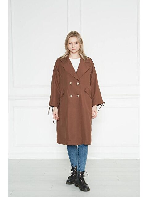 Comstar Kadın Astarsız Kolu Büzgülü Owersize Gabardin Trençkot