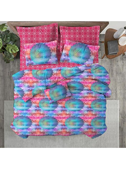 Evmila Modern Desen Baskılı Çift Kişilik 200x220 cm 2 Adet 50x70 cm Nevresim Takımı - Renkli - S000130719-23173