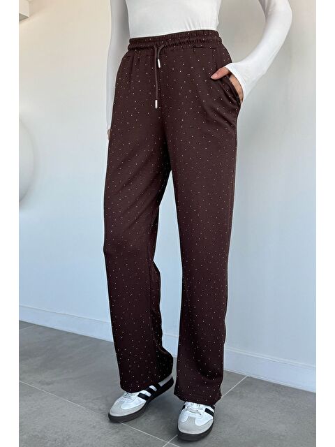 Gülseli Kadın Bel Lastikli Taş İşlemeli Pantolon