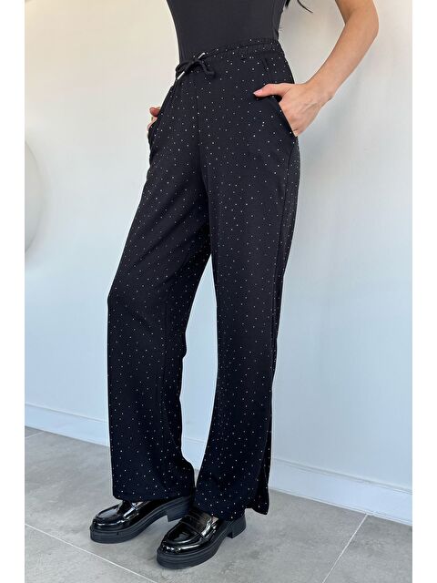 Gülseli Kadın Bel Lastikli Taş İşlemeli Pantolon