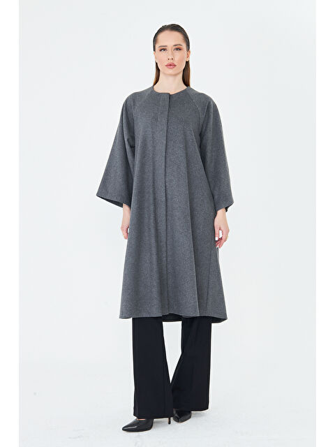 Comstar Kadın Trend Oversize Uzun Kol Füme Kaşe Panço