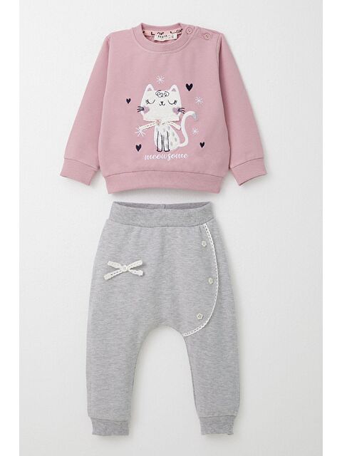 Breeze Kız Bebek Şalvar Tipi Eşofman Takım Kedicik Nakışlı Gülkurusu (6 Ay-2 Yaş) - S000325240-20028