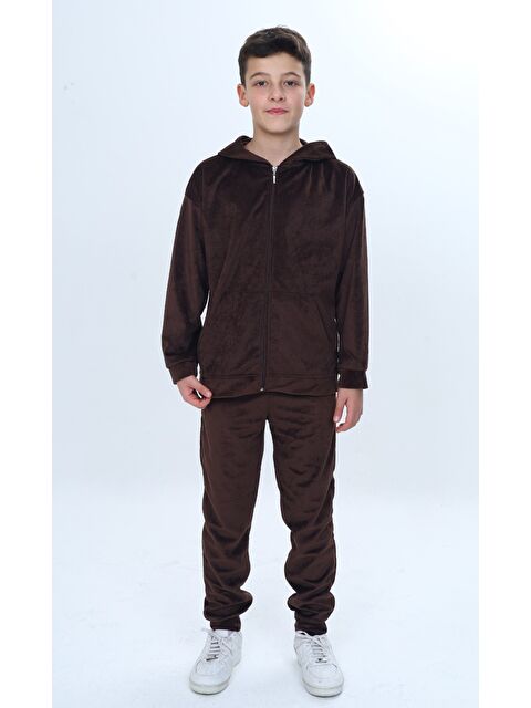 Toontoykids Erkek Çocuk 2'li Takım Kapüşonlu Fermuarlı Sweatshirt & Beli Paçası Lastikli Jogger Eşofman Altı - K - S000506171-19413