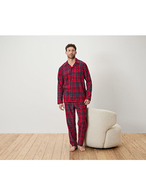 Tchibo Erkek Flanel Pijama Takımı, Kırmızı Kareli - S000486347-20045