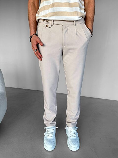 Abluka Online Pileli Kumaş Erkek Pantolon Krem - S000109386-19966