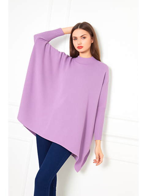 Comstar Kadın Yandan Yırtmaçlı Oversize Panço Kazak