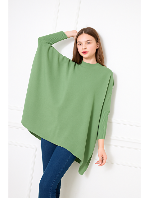 Comstar Kadın Yandan Yırtmaçlı Oversize Panço Kazak