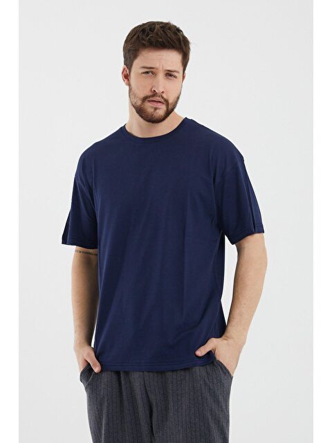 Tarz Cool Erkek Basic Bol Kesim %100 Pamuk Tişört - S000152844-21164