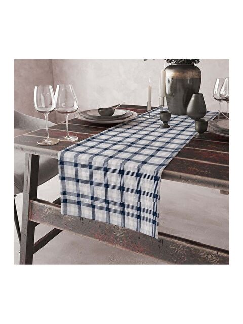 Asdiva Sade Modern Tasarımlı Ekose Desenli Dijital Baskılı 45x140 Dekoratif Runner - S000383487-17234