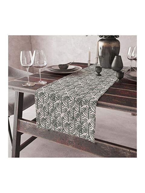 Asdiva Sade Modern Tasarımlı Yeşil Yapraklar Desenli Dijital Baskılı Dekoratif 45x140 Runner - S000383487-37467