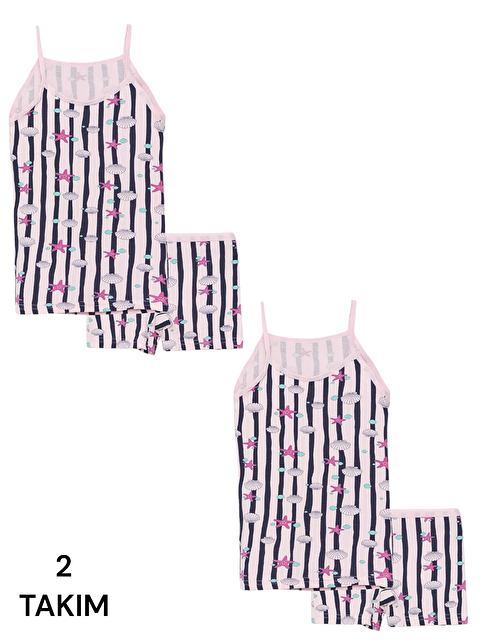 Güneş Pembe Kız Çocuk Midye Desenli Pamuklu Atlet Boxer 2 Takım - S000310694-37506
