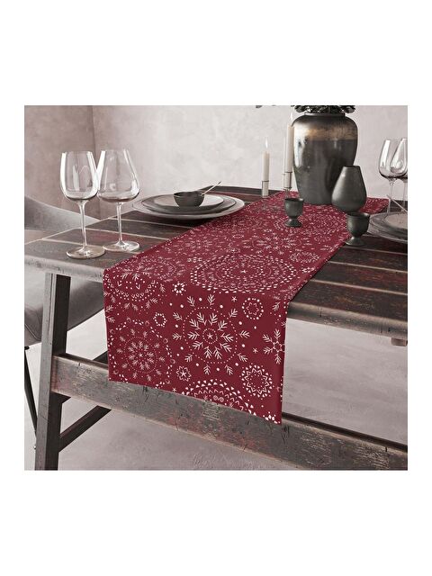 Asdiva Sade Modern Tasarımlı Yılbaşı Desenli Dijital Baskılı Bordo 45x140 Dekoratif Runner - S000383487-19951