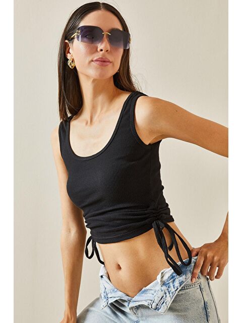 Xhan Siyah Yanı Büzgülü Crop - S000226112-19351