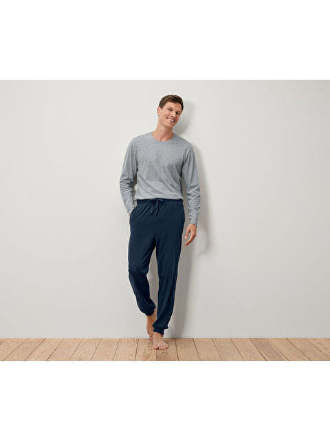 Tchibo Erkek Pijama Takımı, Manşetli, Gri - S000486350-20600