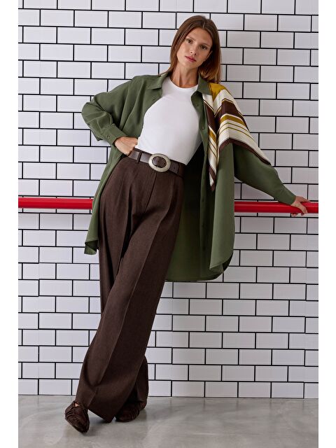 HE-QA Pile Detaylı Palazzo Pantolon Acı Kahve - S000448648-28102