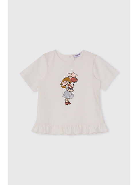 Panço Kız Bebek Baskı Detaylı Ekru Tişört - S000514561-19965