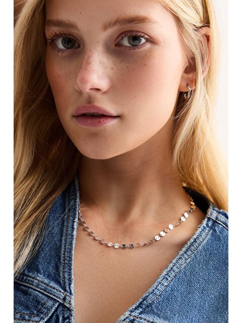 New Obsessions Pul Detaylı Lüks Zincir Gümüş Kaplama kadın 45 cm Kolye - S000333862-18105