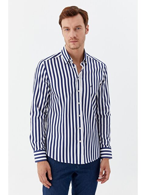 Sabri Özel Erkek Lacivert %100 Pamuk Gömlek – Uzun Kollu - S000525047-21164