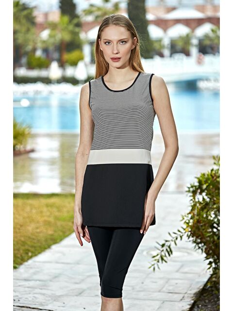 Remsa Mayo Sıfır Kol Taytlı Yarı Kapalı Mayo 720-131 Çizgili - S000213036-19351